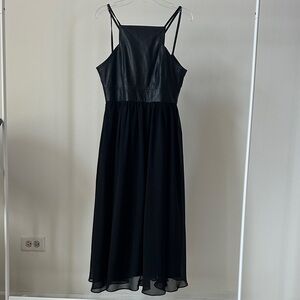 Elegant Black Leather and Chiffon  Dress-banana republic